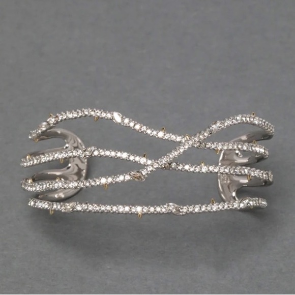 ALEXIS BITTAR • GOLD PAVE Crystal Lace Thorny ORBITING CUFF Bracelet - Picture 13 of 16